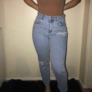 High-Waisted distressed mom style jeans
